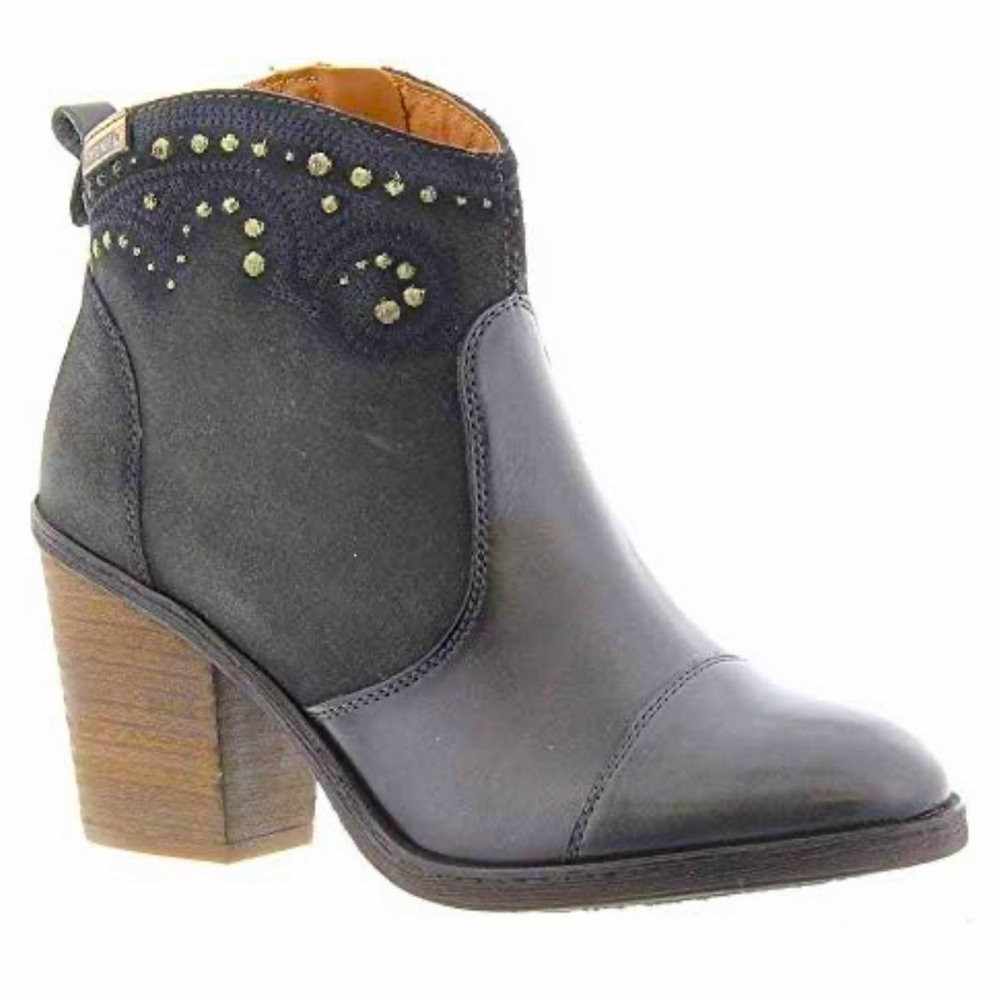 Pikolinos Boho Western Studded Leather Ankle Bootie Lead/Gray Size 37/6-6.5 GUC